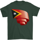 Curled East Timor Flag Day Football Mens T-Shirt 100% Cotton Forest Green