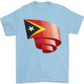 Curled East Timor Flag Day Football Mens T-Shirt 100% Cotton Light Blue