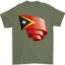 Curled East Timor Flag Day Football Mens T-Shirt 100% Cotton Military Green