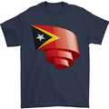 Curled East Timor Flag Day Football Mens T-Shirt 100% Cotton Navy Blue