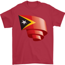 Curled East Timor Flag Day Football Mens T-Shirt 100% Cotton Red