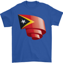 Curled East Timor Flag Day Football Mens T-Shirt 100% Cotton Royal Blue