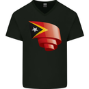 Curled East Timor Flag Day Football Mens V-Neck Cotton T-Shirt Black