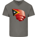 Curled East Timor Flag Day Football Mens V-Neck Cotton T-Shirt Charcoal
