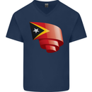 Curled East Timor Flag Day Football Mens V-Neck Cotton T-Shirt Navy Blue
