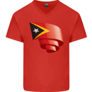 Curled East Timor Flag Day Football Mens V-Neck Cotton T-Shirt Red