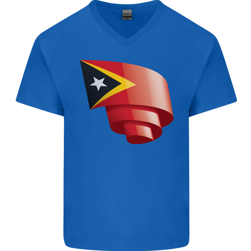 Curled East Timor Flag Day Football Mens V-Neck Cotton T-Shirt Royal Blue
