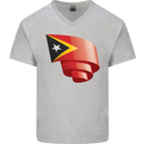 Curled East Timor Flag Day Football Mens V-Neck Cotton T-Shirt Sports Grey