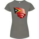Curled East Timor Flag Day Football Womens Petite Cut T-Shirt Charcoal