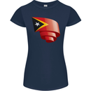 Curled East Timor Flag Day Football Womens Petite Cut T-Shirt Navy Blue