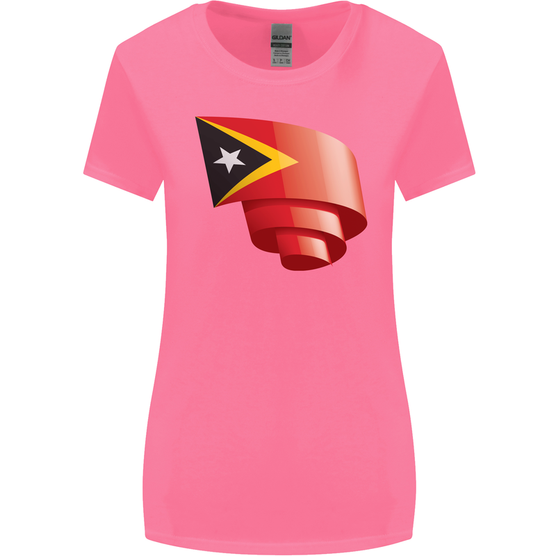 Curled East Timor Flag Day Football Womens Wider Cut T-Shirt Azalea