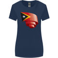 Curled East Timor Flag Day Football Womens Wider Cut T-Shirt Navy Blue