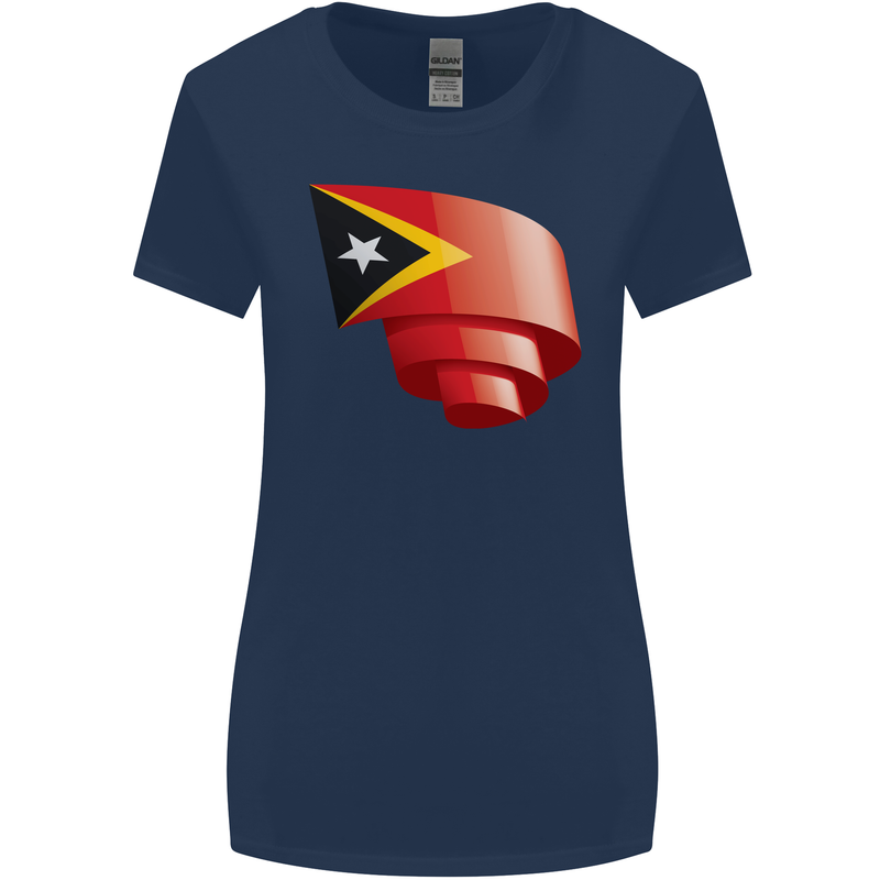 Curled East Timor Flag Day Football Womens Wider Cut T-Shirt Navy Blue