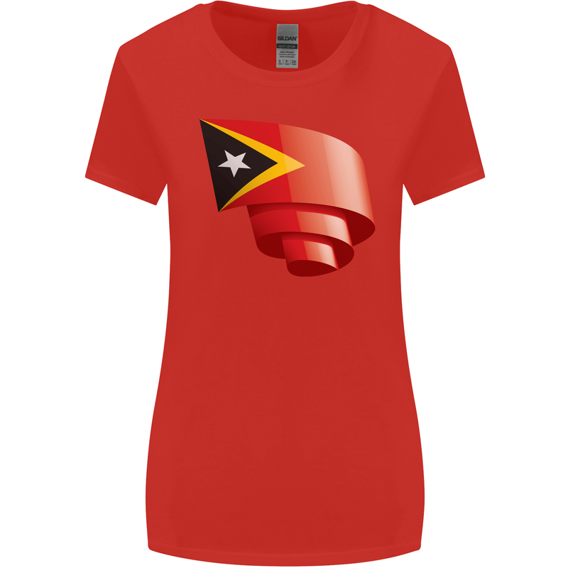 Curled East Timor Flag Day Football Womens Wider Cut T-Shirt Red