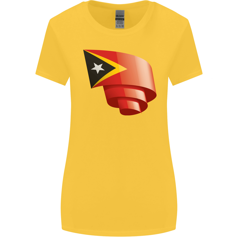 Curled East Timor Flag Day Football Womens Wider Cut T-Shirt Yellow
