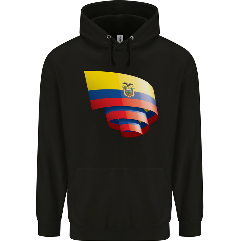 Curled Ecuador Flag Ecuadorian Day Football Childrens Kids Hoodie Black