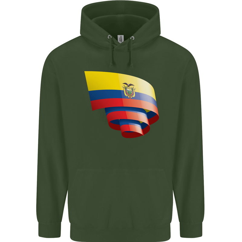 Curled Ecuador Flag Ecuadorian Day Football Childrens Kids Hoodie Forest Green