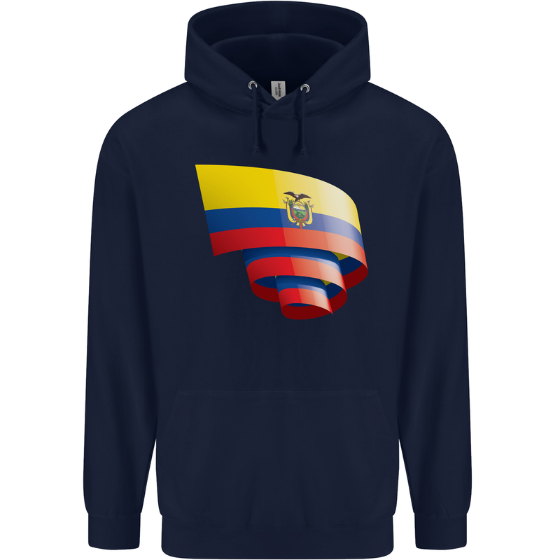 Curled Ecuador Flag Ecuadorian Day Football Childrens Kids Hoodie Navy Blue