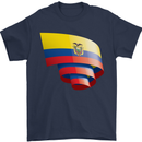 Curled Ecuador Flag Ecuadorian Day Football Mens T-Shirt 100% Cotton Navy Blue