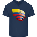 Curled Ecuador Flag Ecuadorian Day Football Mens V-Neck Cotton T-Shirt Navy Blue