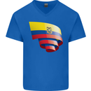 Curled Ecuador Flag Ecuadorian Day Football Mens V-Neck Cotton T-Shirt Royal Blue