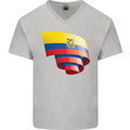 Curled Ecuador Flag Ecuadorian Day Football Mens V-Neck Cotton T-Shirt Sports Grey