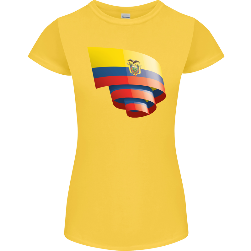 Curled Ecuador Flag Ecuadorian Day Football Womens Petite Cut T-Shirt Yellow