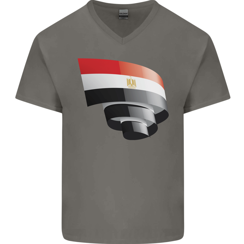 Curled Egypt Flag Egyptian Day Football Mens V-Neck Cotton T-Shirt Charcoal
