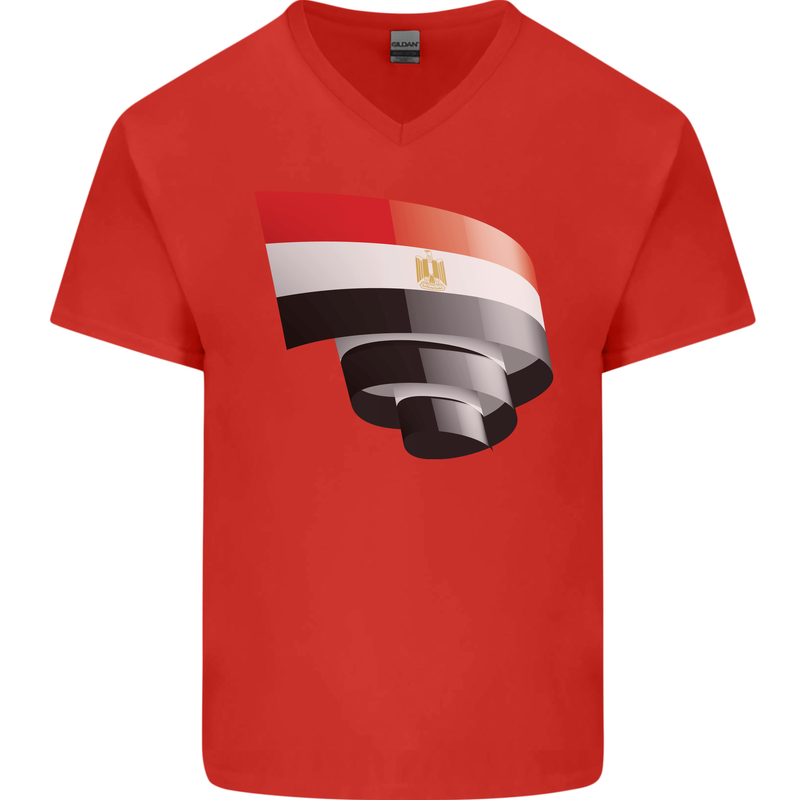 Curled Egypt Flag Egyptian Day Football Mens V-Neck Cotton T-Shirt Red