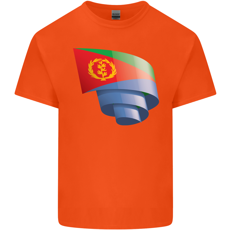 Curled Eritrean Flag Eritrea Flag Day Football Mens Cotton T-Shirt Tee Top Orange