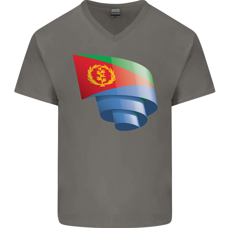 Curled Eritrean Flag Eritrea Flag Day Football Mens V-Neck Cotton T-Shirt Charcoal