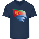 Curled Eritrean Flag Eritrea Flag Day Football Mens V-Neck Cotton T-Shirt Navy Blue