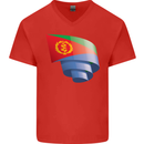 Curled Eritrean Flag Eritrea Flag Day Football Mens V-Neck Cotton T-Shirt Red