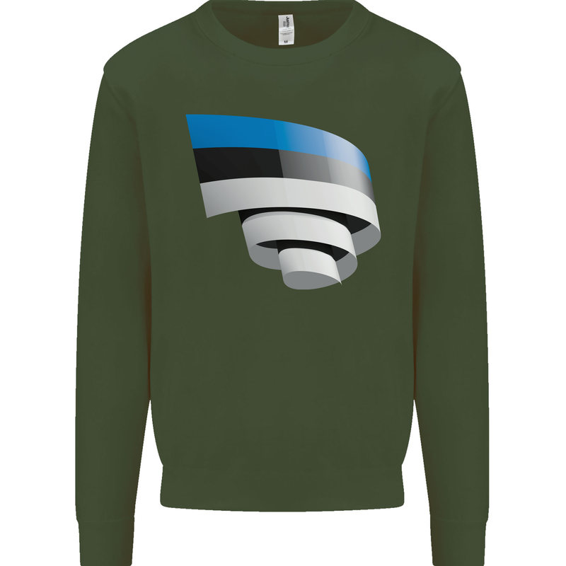 Curled Estonia Flag Estonian Day Football Kids Sweatshirt Jumper Forest Green