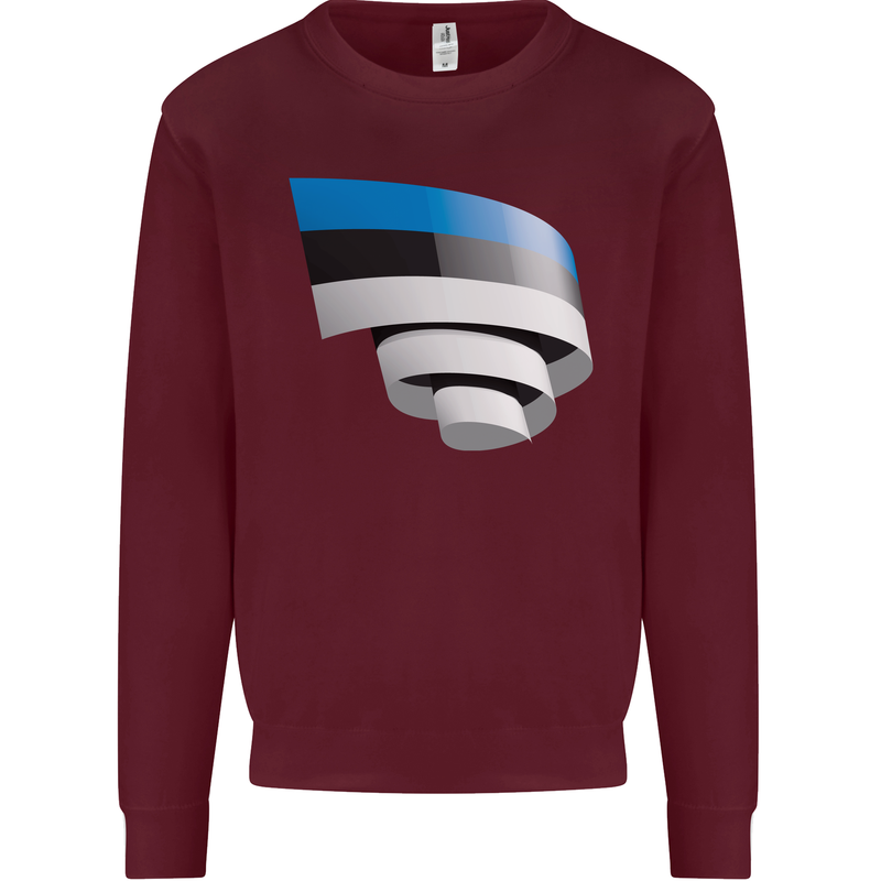 Curled Estonia Flag Estonian Day Football Kids Sweatshirt Jumper Maroon