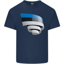 Curled Estonia Flag Estonian Day Football Mens Cotton T-Shirt Tee Top Navy Blue