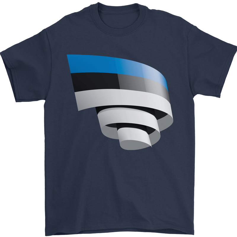 Curled Estonia Flag Estonian Day Football Mens T-Shirt 100% Cotton Navy Blue