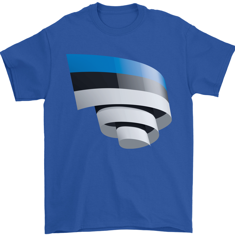 Curled Estonia Flag Estonian Day Football Mens T-Shirt 100% Cotton Royal Blue