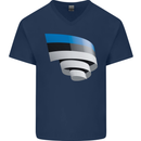Curled Estonia Flag Estonian Day Football Mens V-Neck Cotton T-Shirt Navy Blue