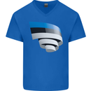 Curled Estonia Flag Estonian Day Football Mens V-Neck Cotton T-Shirt Royal Blue