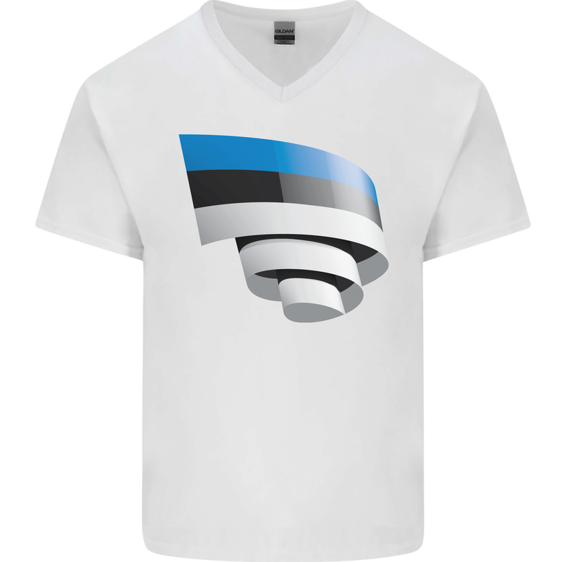 Curled Estonia Flag Estonian Day Football Mens V-Neck Cotton T-Shirt White