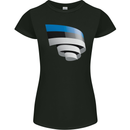 Curled Estonia Flag Estonian Day Football Womens Petite Cut T-Shirt Black