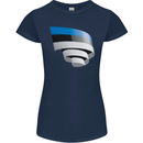 Curled Estonia Flag Estonian Day Football Womens Petite Cut T-Shirt Navy Blue