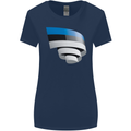 Curled Estonia Flag Estonian Day Football Womens Wider Cut T-Shirt Navy Blue