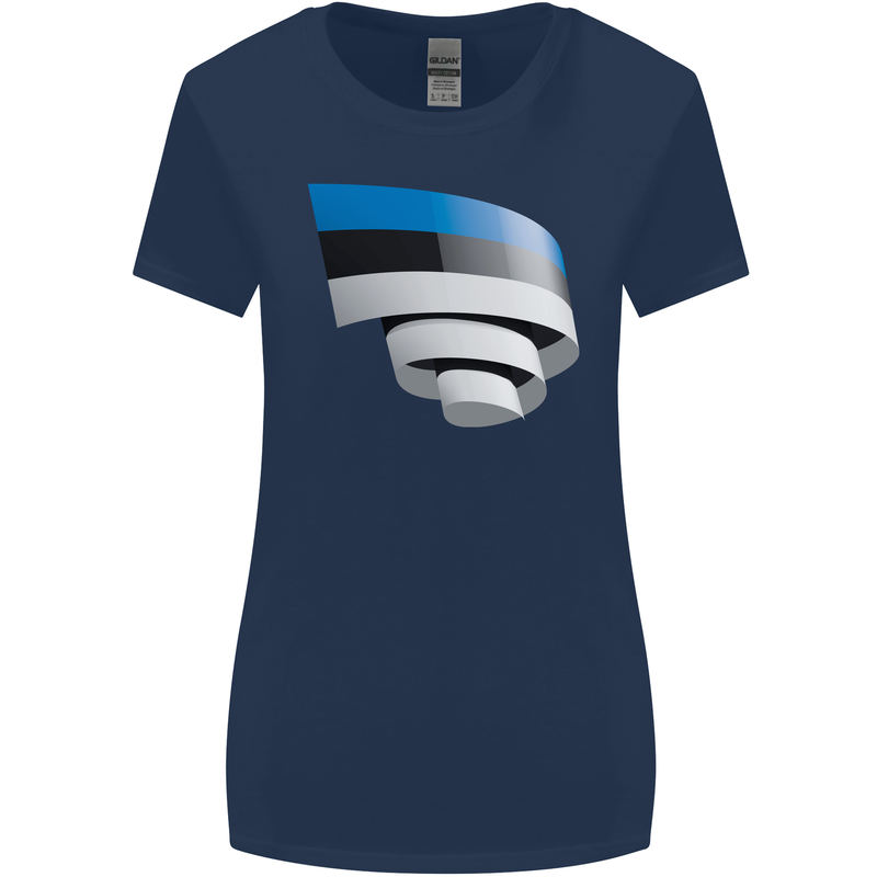 Curled Estonia Flag Estonian Day Football Womens Wider Cut T-Shirt Navy Blue