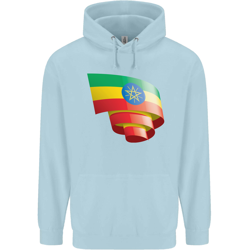 Curled Ethiopia Flag Ethiopian Day Football Childrens Kids Hoodie Light Blue