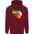 Curled Ethiopia Flag Ethiopian Day Football Childrens Kids Hoodie Maroon