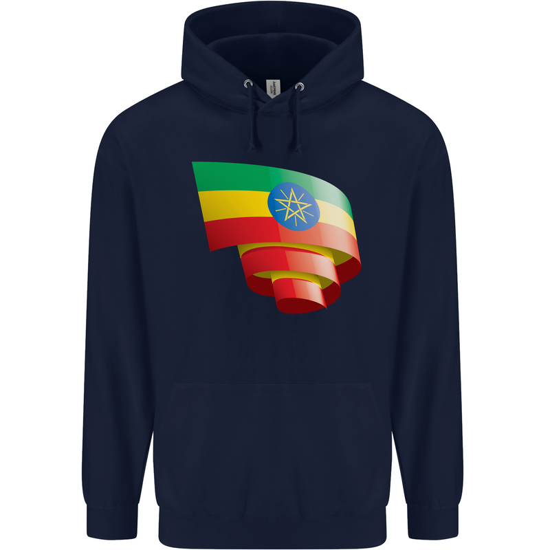 Curled Ethiopia Flag Ethiopian Day Football Childrens Kids Hoodie Navy Blue