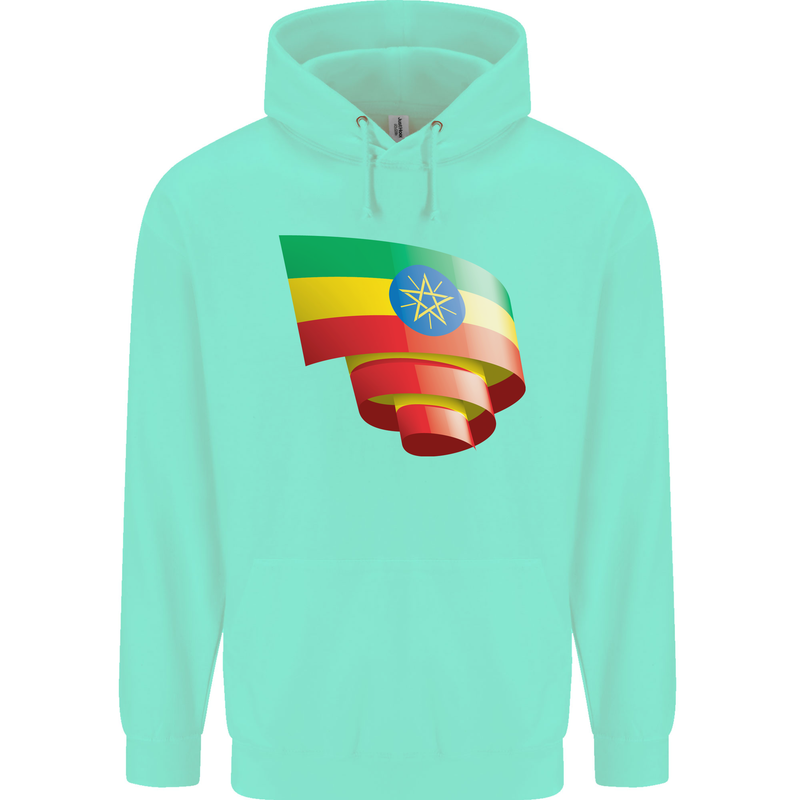 Curled Ethiopia Flag Ethiopian Day Football Childrens Kids Hoodie Peppermint