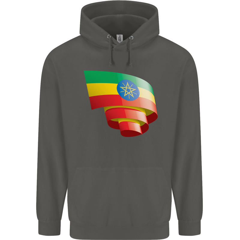 Curled Ethiopia Flag Ethiopian Day Football Childrens Kids Hoodie Storm Grey